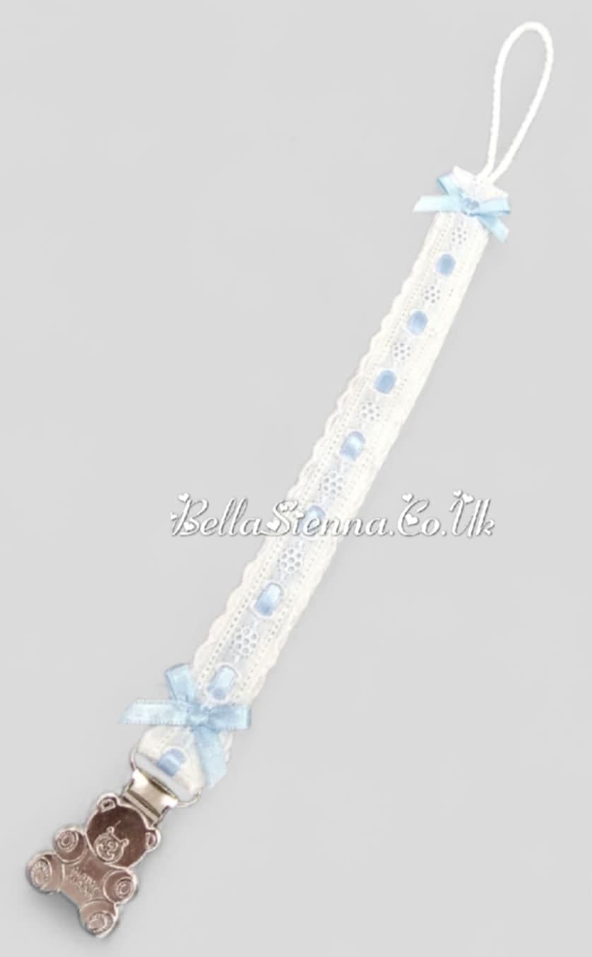 Blue & White Lace & Ribbon Dummy Chain With Silver Teddy Bear