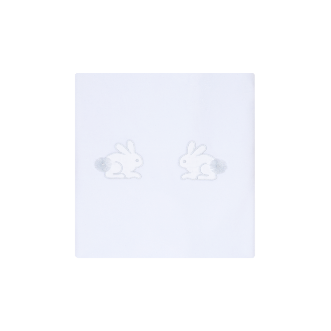 Deolinda Unisex Baby White & Blue Velour Blanket With Embroidered Bunny Rabbits - DBI25M19