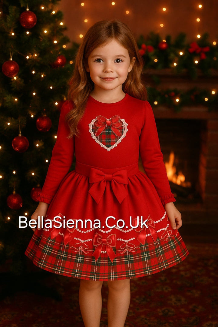 Red Sparkle "Tartan Heart" Skirt & Top Set - YG-21