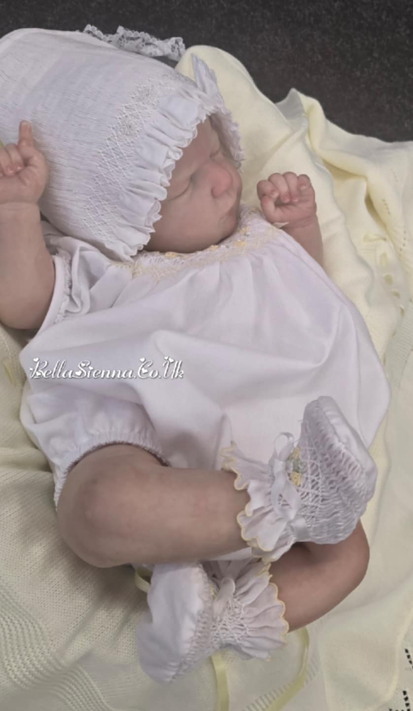 Sarah Louise White & Lemon Smocked Booties - 004407