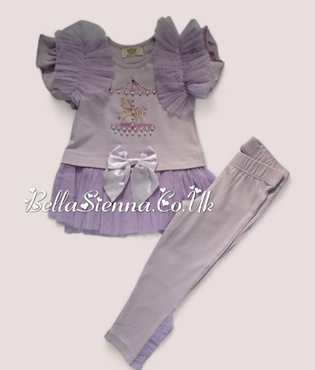 Bella Sienna Lilac "Carousel" Tulle & Bow Leggings Set