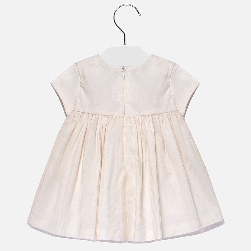 Mayoral Ivory & Champagne/Gold Fleck Smocked & Embroidered Dress - 2932