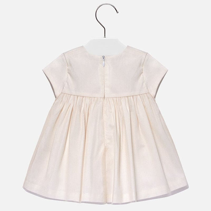 Mayoral Ivory & Champagne/Gold Fleck Smocked & Embroidered Dress - 2932