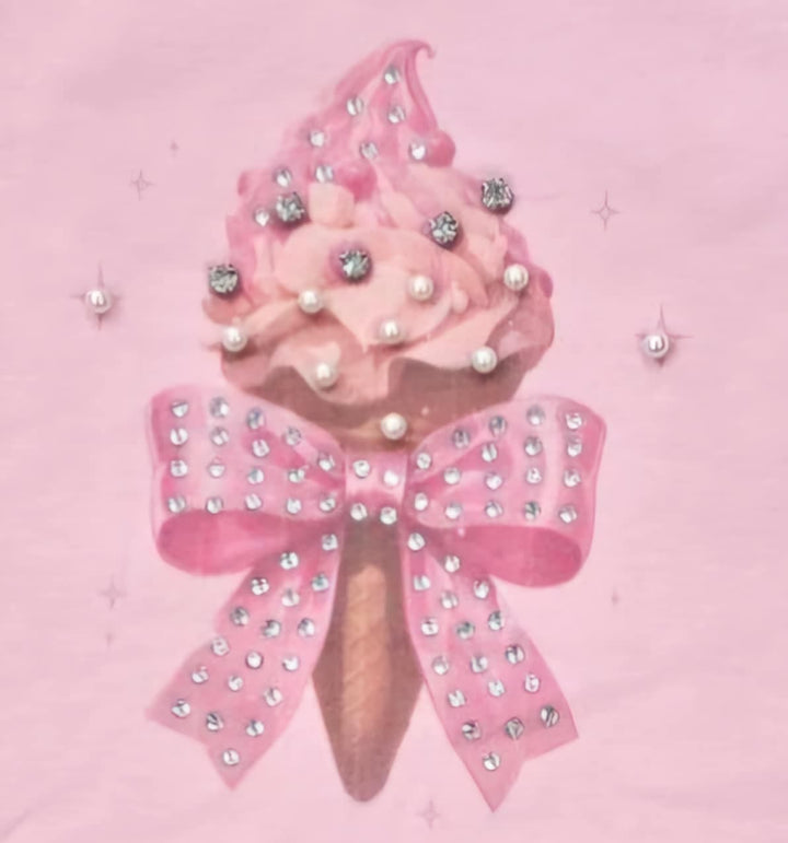 Pink "Ice Cream" Tulle & Bow Leggings Set