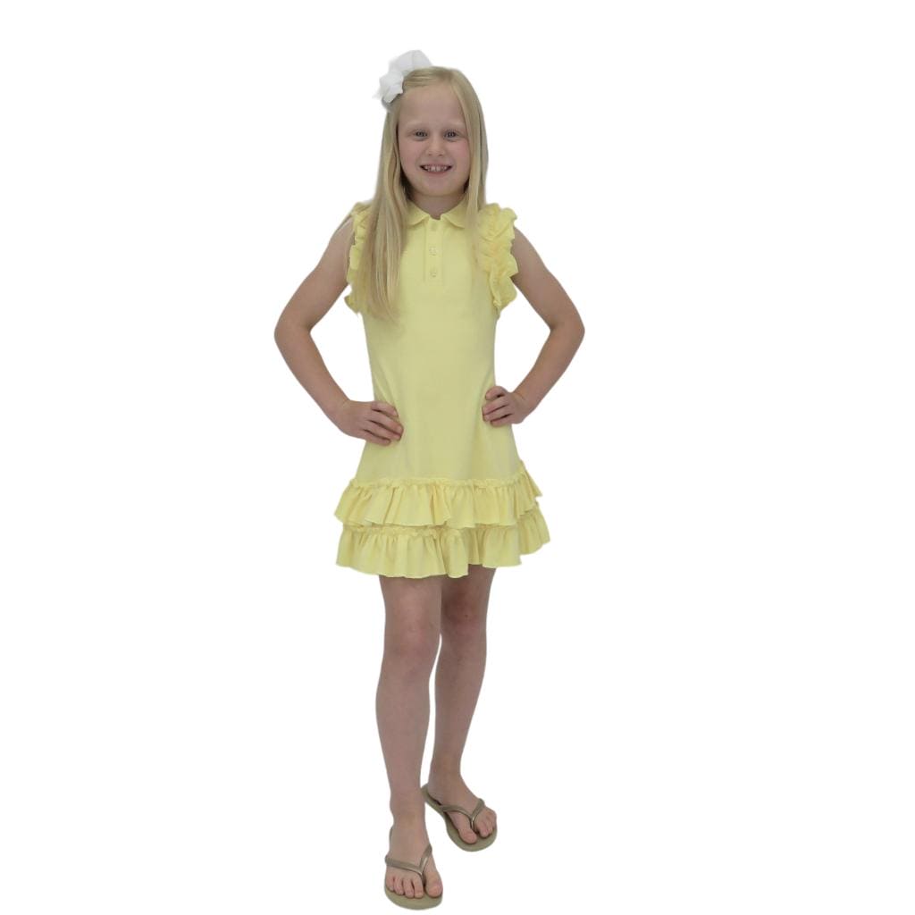 Harris Kids "Norah" Girls Frilly Polo Dress - Lemon