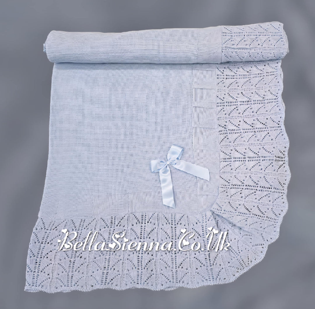 Bella Sienna Baby Blue Knitted Luxury Shawl With Bow - 3752
