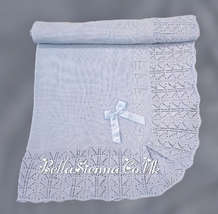 Bella Sienna Baby Blue Knitted Luxury Shawl With Bow - 3752