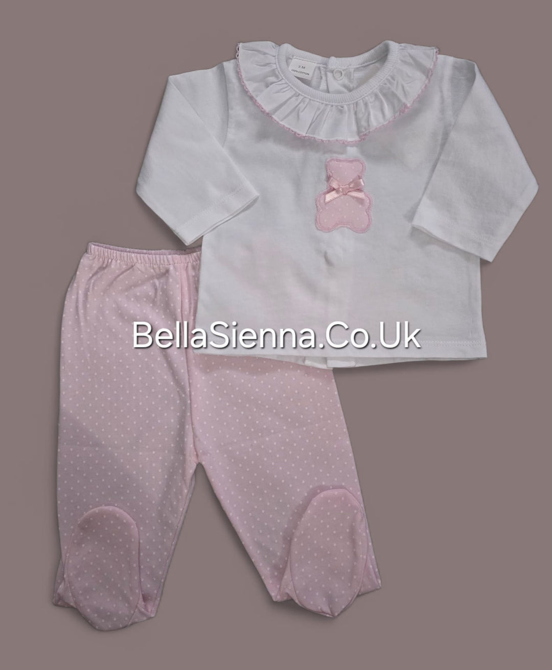 Girls Pink & White Teddy Bear Two Piece Set - MOD02