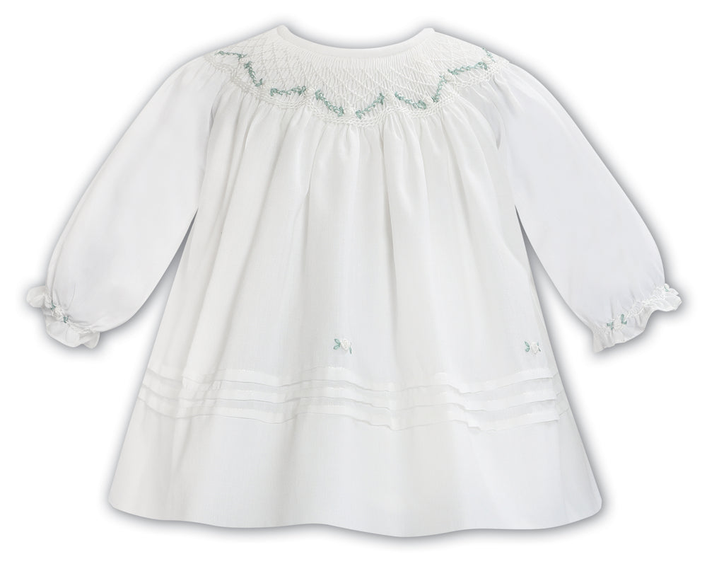 Sarah Louise Ivory & Sage Green Hand Smocked Dress - 013677 - 013352