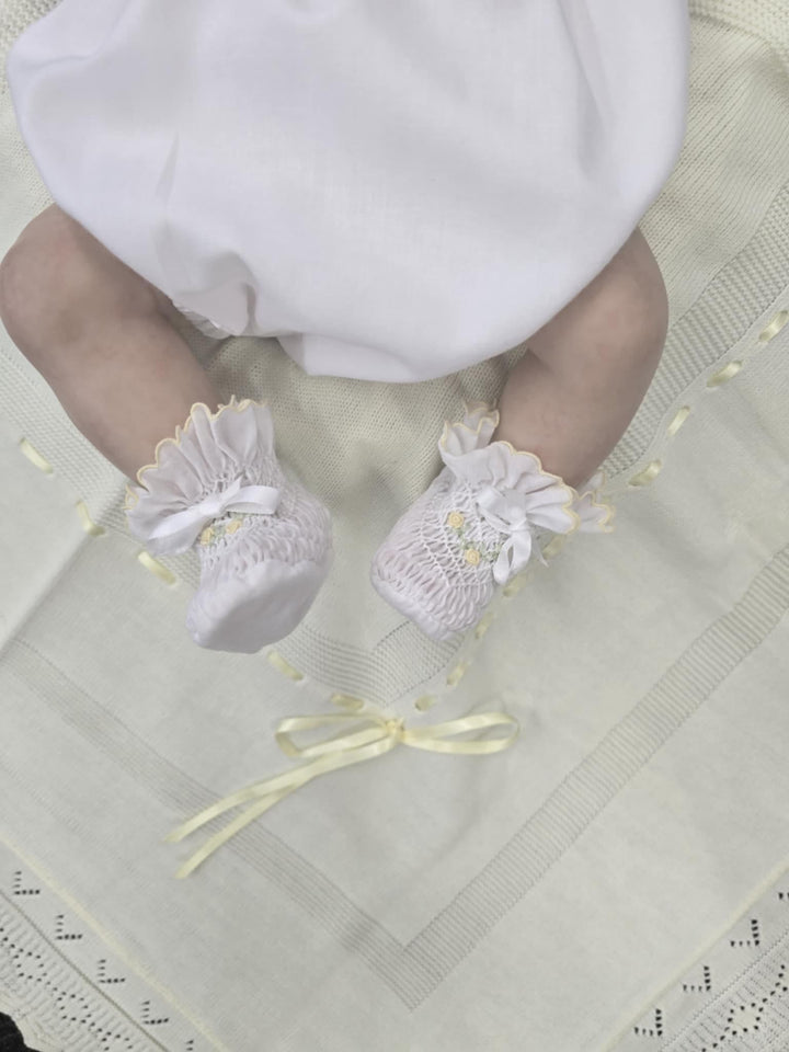 Sarah Louise White & Lemon Smocked Booties - 004407