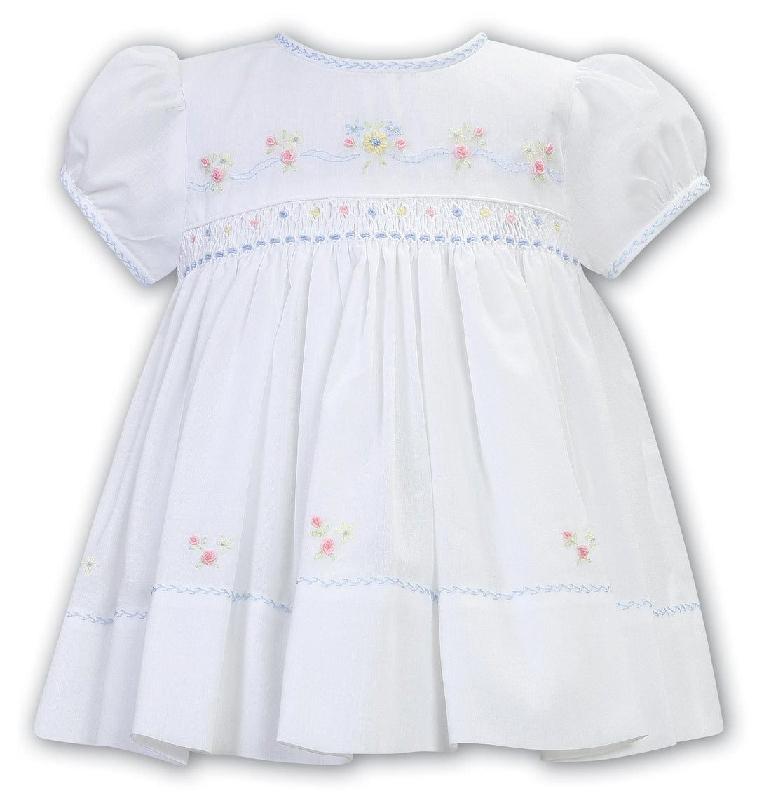 Sarah Louise White, Blue, Lemon & Pink Hand Smocked Girls Dress - 013210