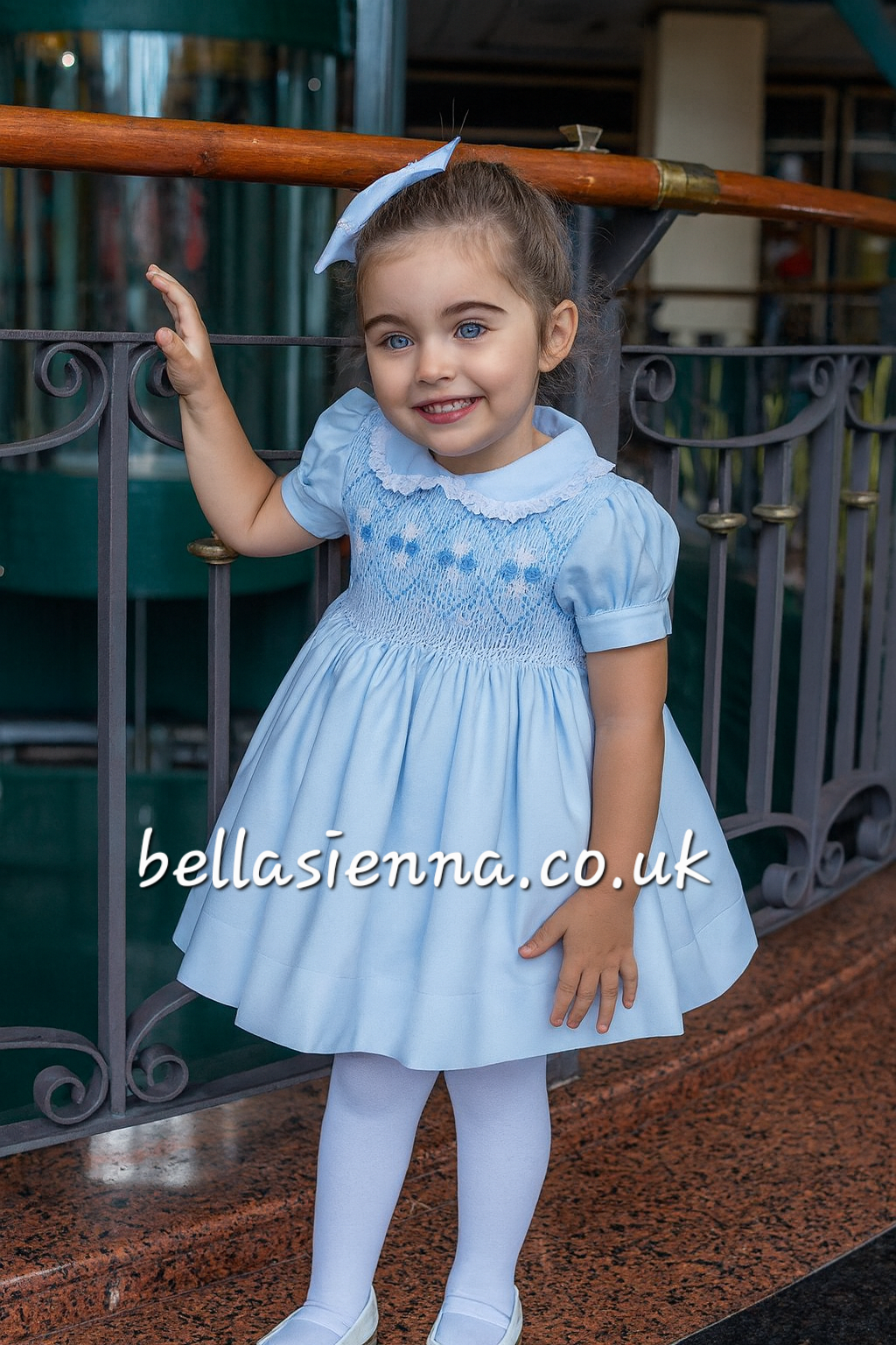 Naxos Girls Blue Smocked Dress 7623 – Bella Sienna