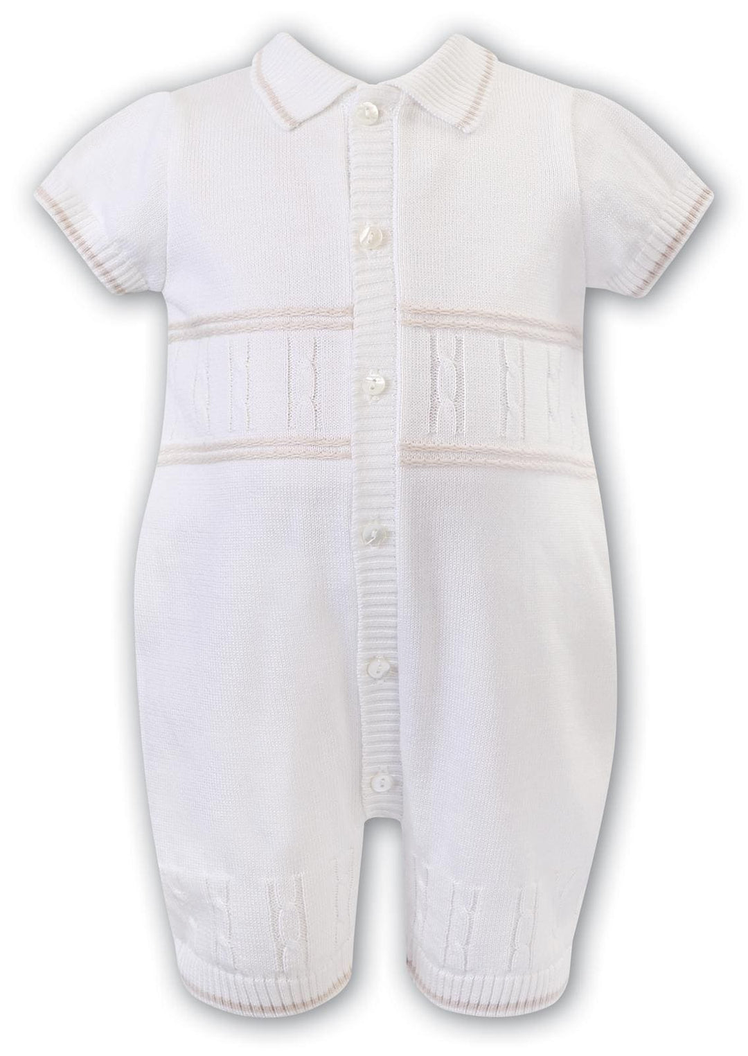 Sarah Louise Boys Ivory & Beige Summer Knitted Romper - 012934