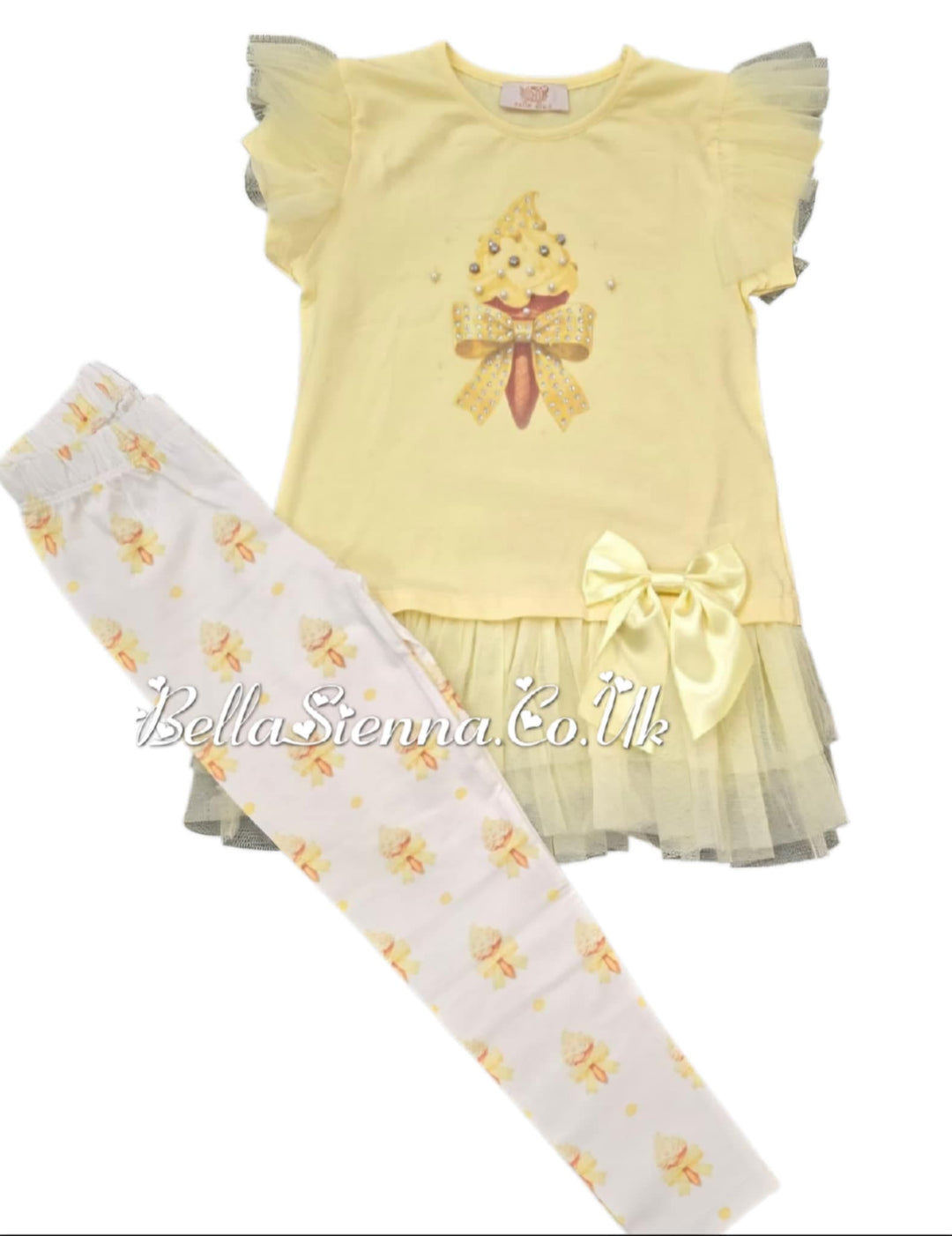 Lemon "Ice Cream" Tulle & Bow Leggings Set