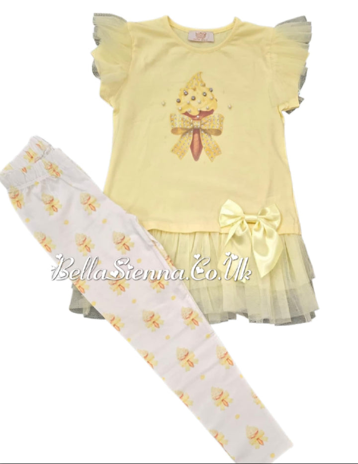 Lemon "Ice Cream" Tulle & Bow Leggings Set