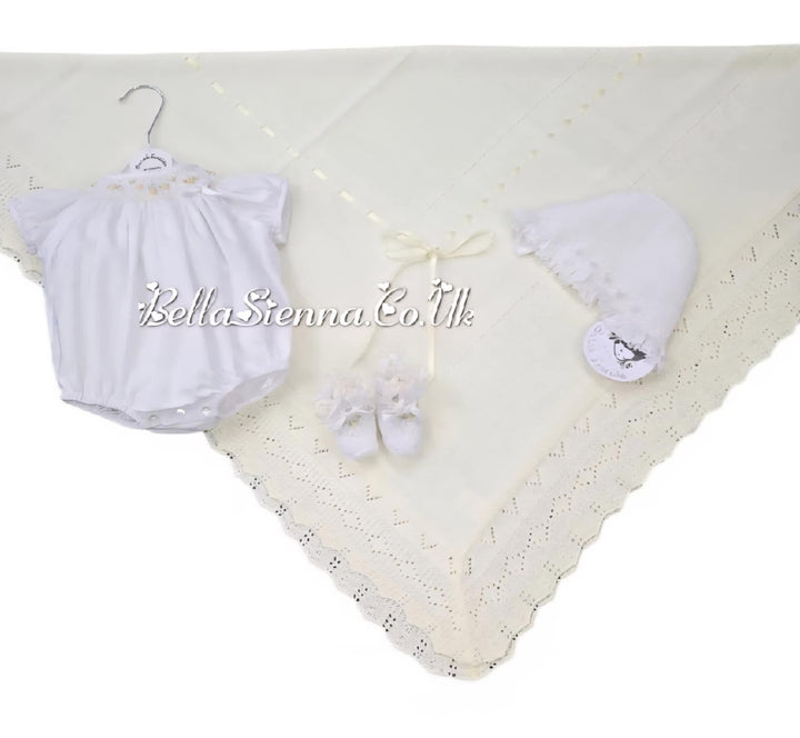 Sarah Louise White & Lemon Smocked Booties - 004407