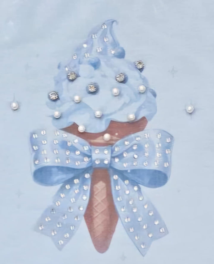 Blue "Ice Cream" Tulle & Bow Leggings Set