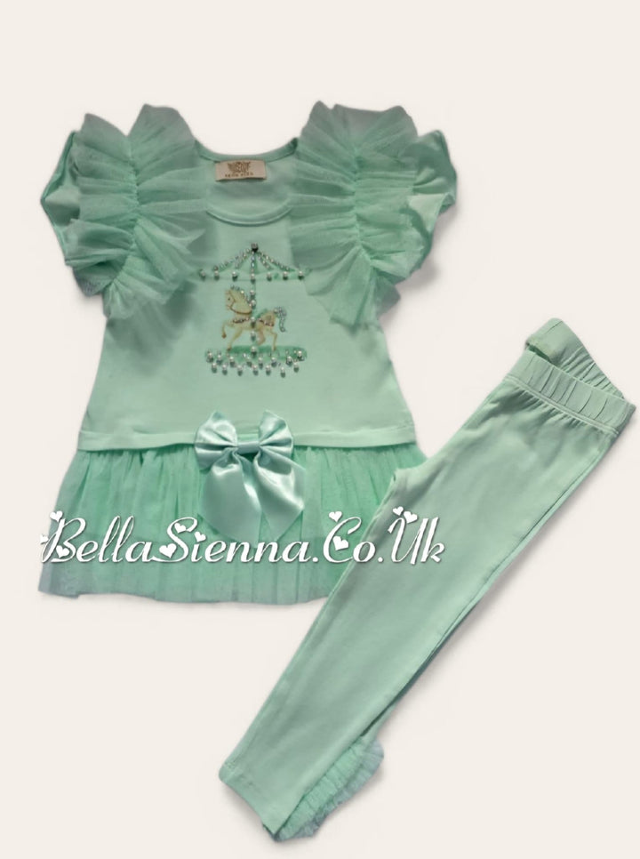 Mint Green "Carousel" Tulle & Bow Leggings Set