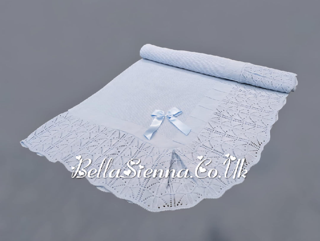 Bella Sienna Baby Blue Knitted Luxury Shawl With Bow - 3752
