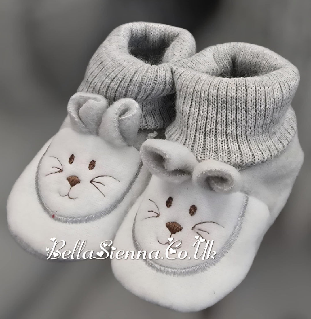 Bella Sienna Grey & White Bunny Rabbit Booties - 35