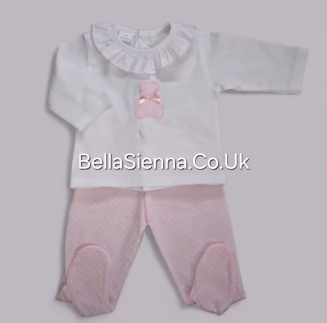 Girls Pink & White Teddy Bear Two Piece Set - MOD02