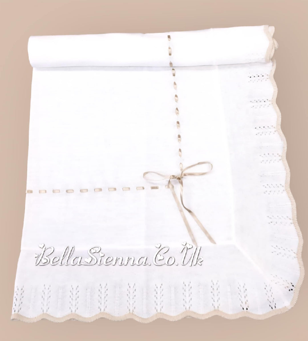 Bella Sienna Ivory & Beige Fine Knitted Luxury Shawl With Satin Bow - 2220