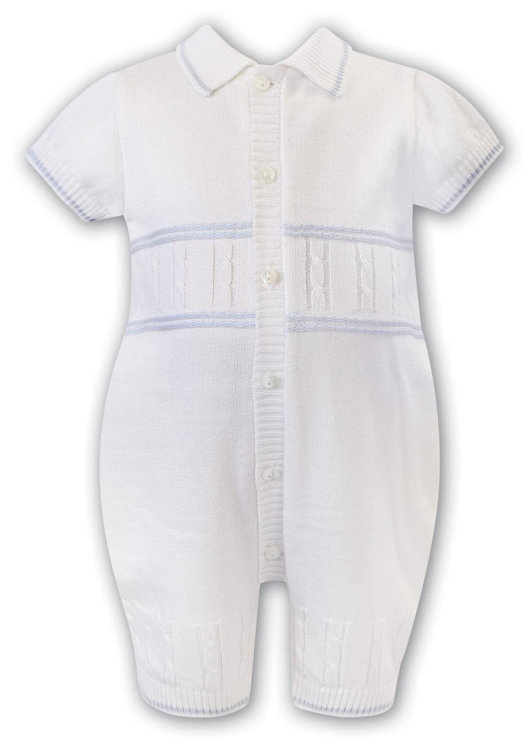Sarah Louise Boys Ivory & Blue Summer Knitted Romper - 012934