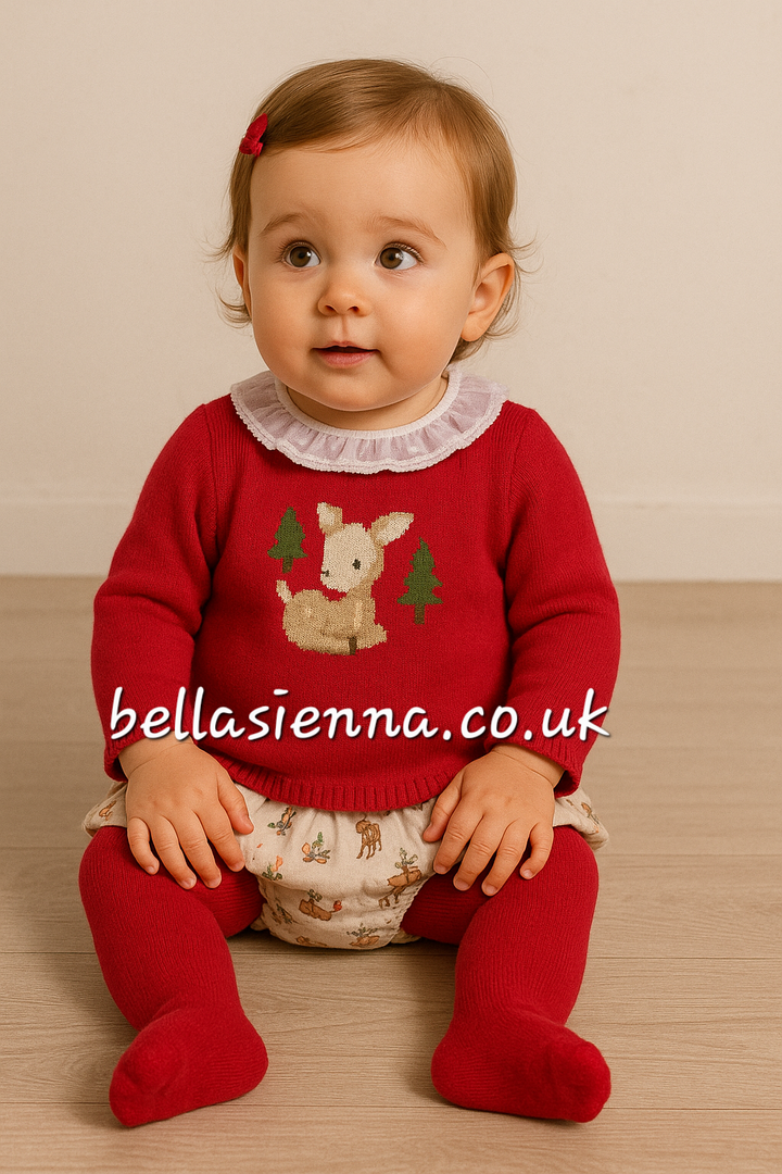 Mayoral Baby Girls Three Piece Set - Jumper, Frilly Jam Pants & Tights - 2243 - Red