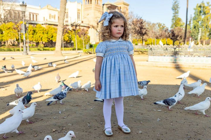 Naxos Hair Bow To Match Baby Blue Check Smocked Dress - 7426