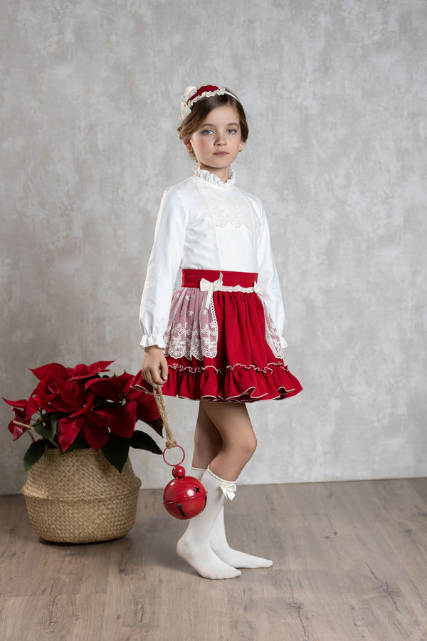 Abuela Tata Red & Cream Skirt & Blouse Set - 3399345