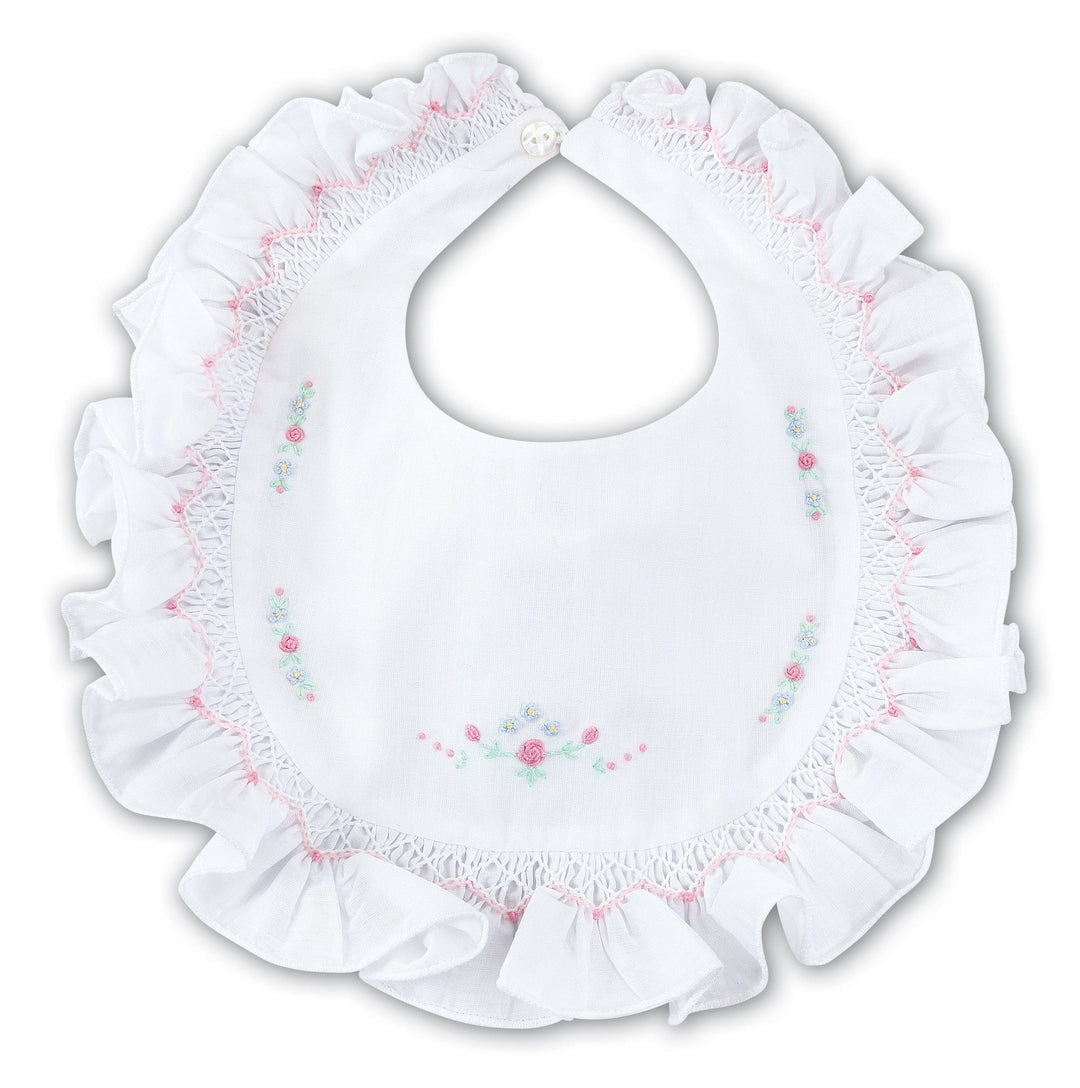 Sarah Louise White & Pink Smocked Bib - 003307P
