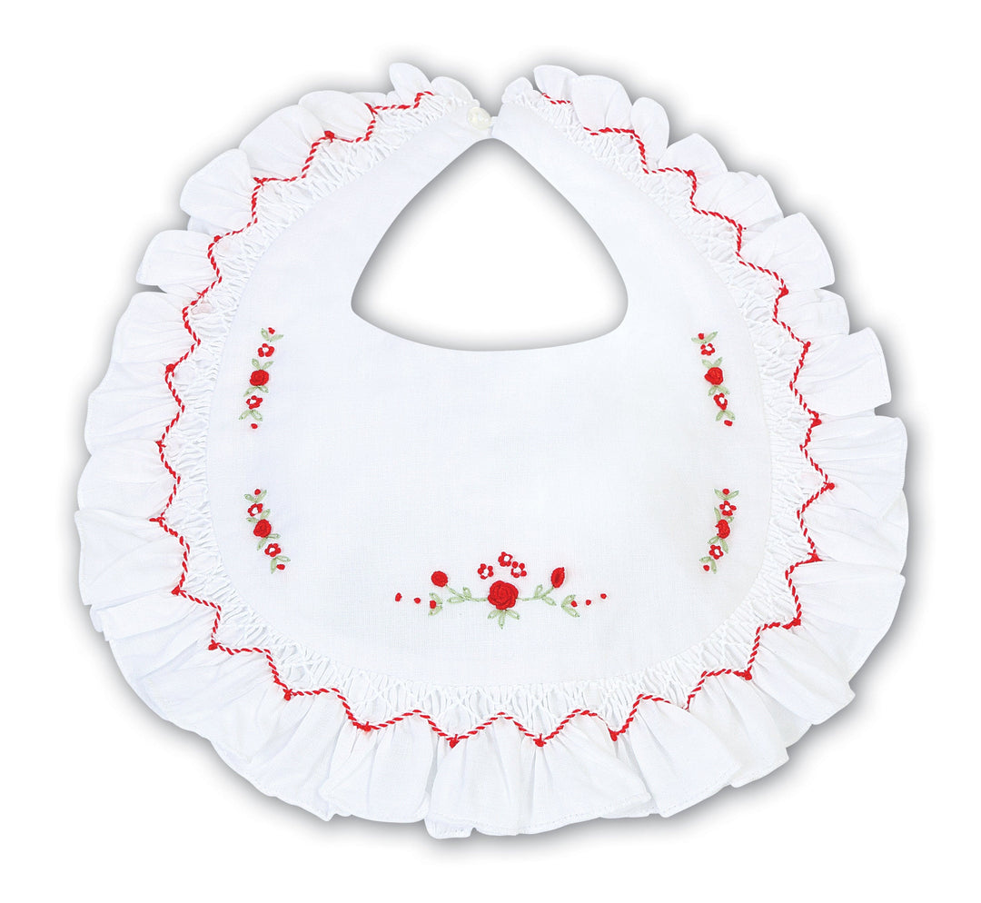 Sarah Louise White & Red Smocked Bib - 003307TP