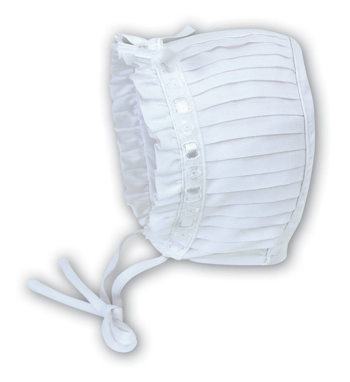 Sarah Louise White Pleated Bonnet - 003625