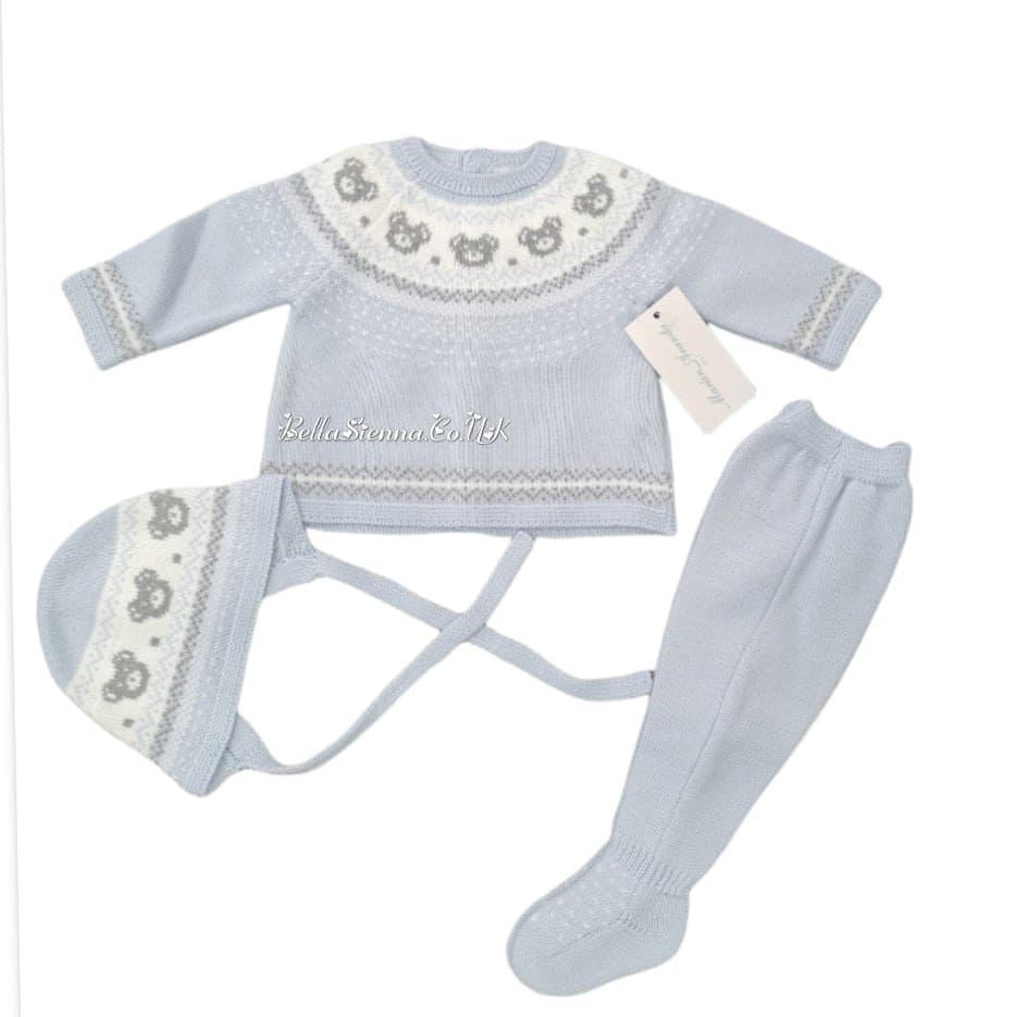 Martin Aranda Baby Blue Knitted 3 Piece Teddy Bear Set - 004-10066