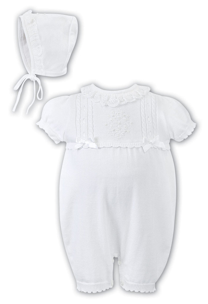 Sarah Louise White Romper & Matching Bonnet - 008012