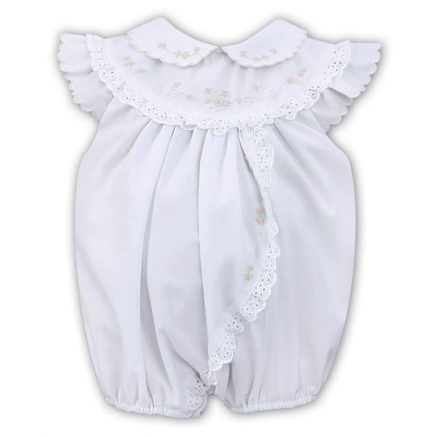 SARAH LOUISE WHITE LACE TRIM ROMPER FOR BABY GIRLS 011458