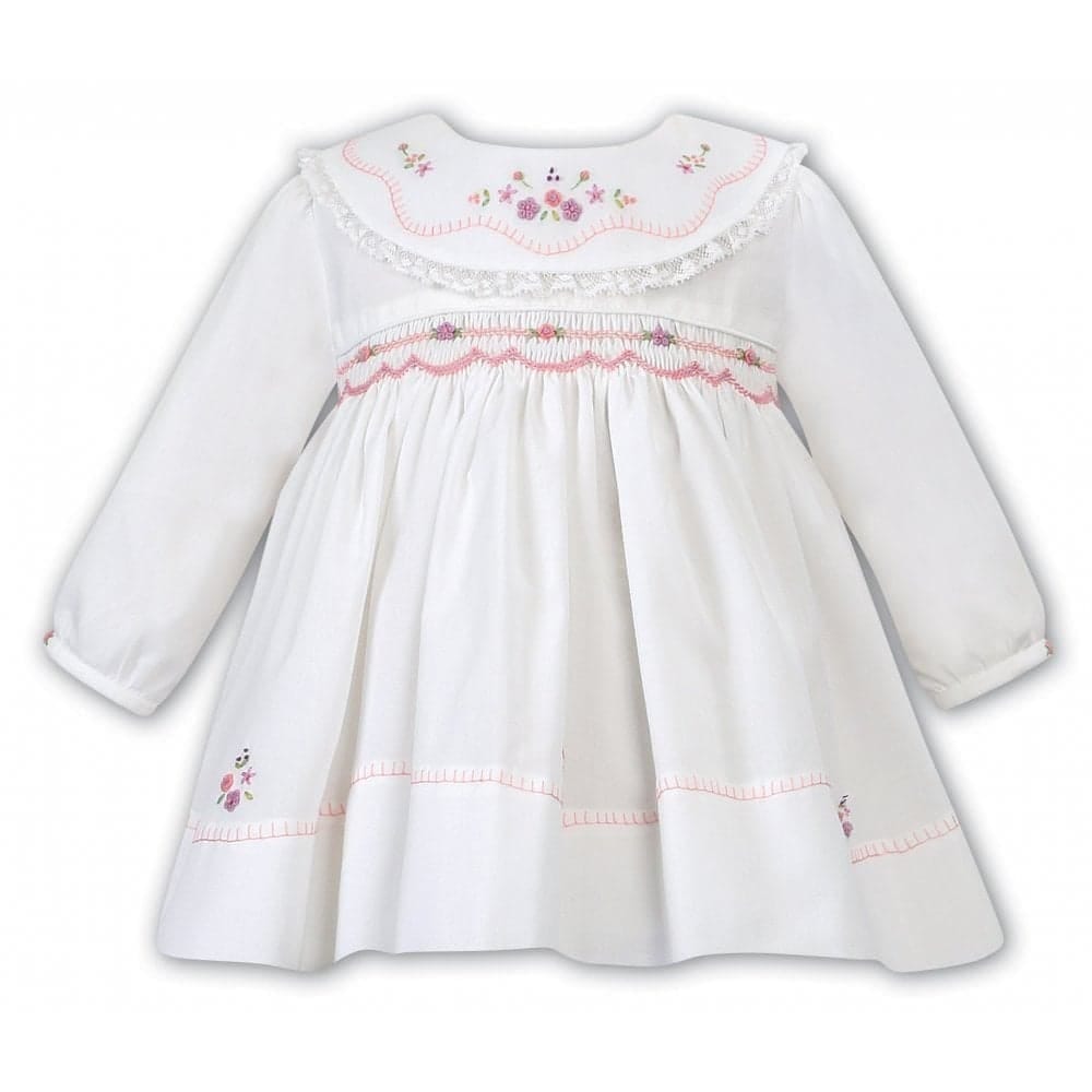 Sarah Louise Ivory Smocked Long Sleeved Dress 011639