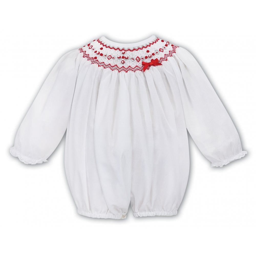 Sarah Louise White & Red Smocked, Long Sleeved Bubble Romper - 012765L C6004