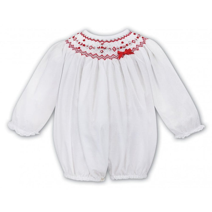 Sarah Louise White & Red Smocked, Long Sleeved Bubble Romper - 012765L C6004