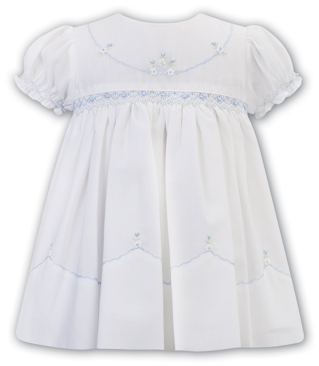 Sarah Louise White & Blue Smocked Dress - 012592