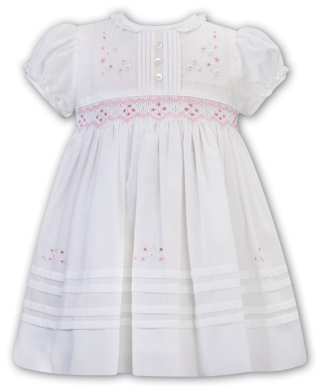 Sarah Louise White & Pink Smocked Dress - 012610