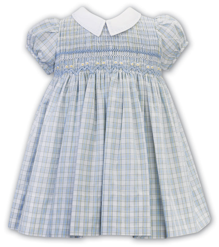 Sarah Louise Blue/Lemon/White Checked Smocked Dress - 012655