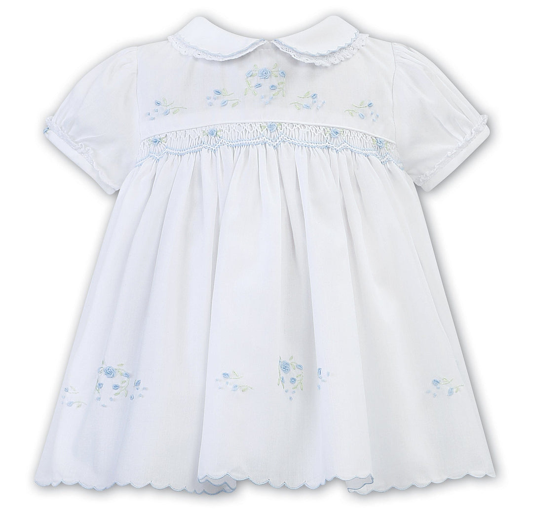 Sarah Louise Hand Smocked White And Blue Dress - 012890