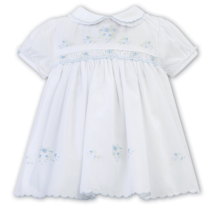 Sarah Louise Hand Smocked White And Blue Dress - 012890