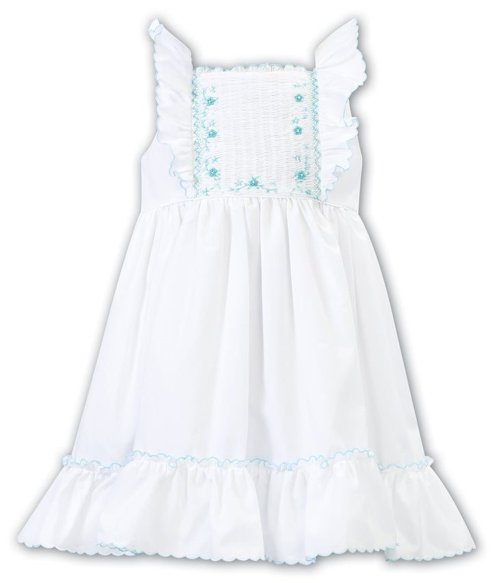 Sarah Louise White & Mint Hand Smocked Dress - 012945