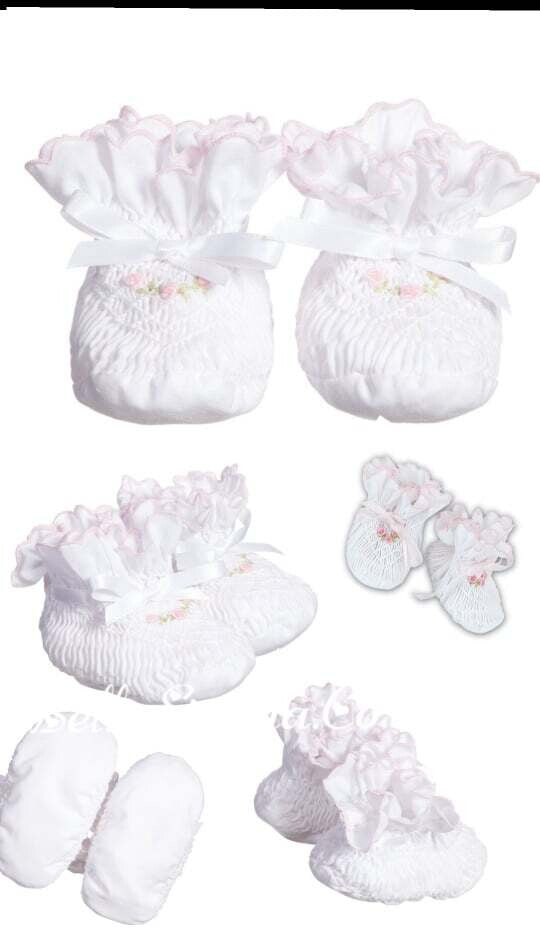 Sarah Louise White/Pink Smocked Baby/Girl/Reborn/Booties
