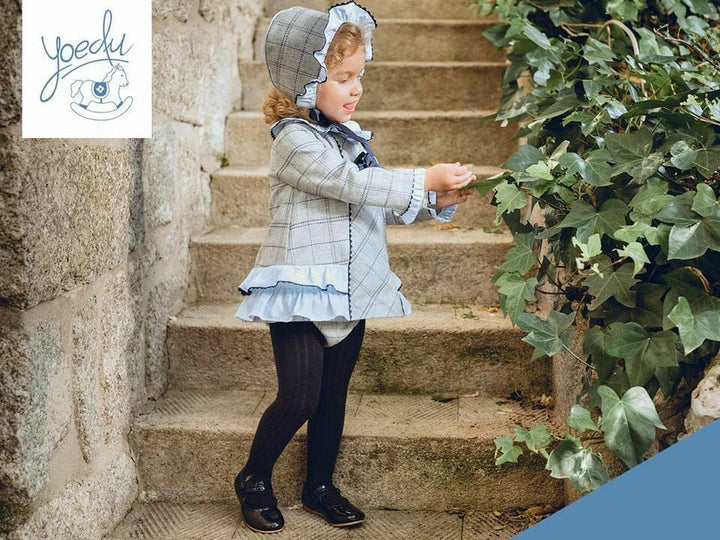 Yoedu 3 Piece Grey, Navy, blue Set With Fur Pom Pom 1063