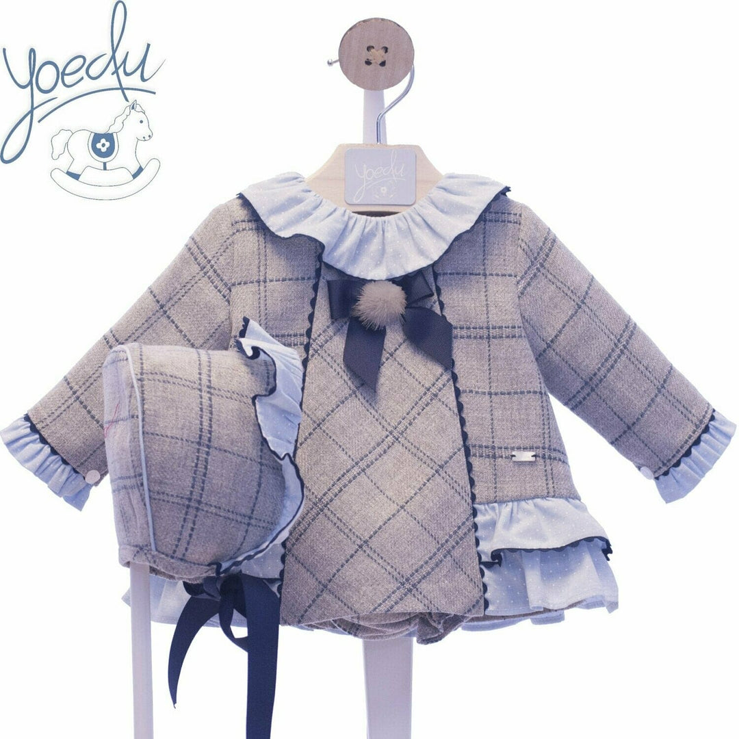 Yoedu 3 Piece Grey, Navy, blue Set With Fur Pom Pom 1063