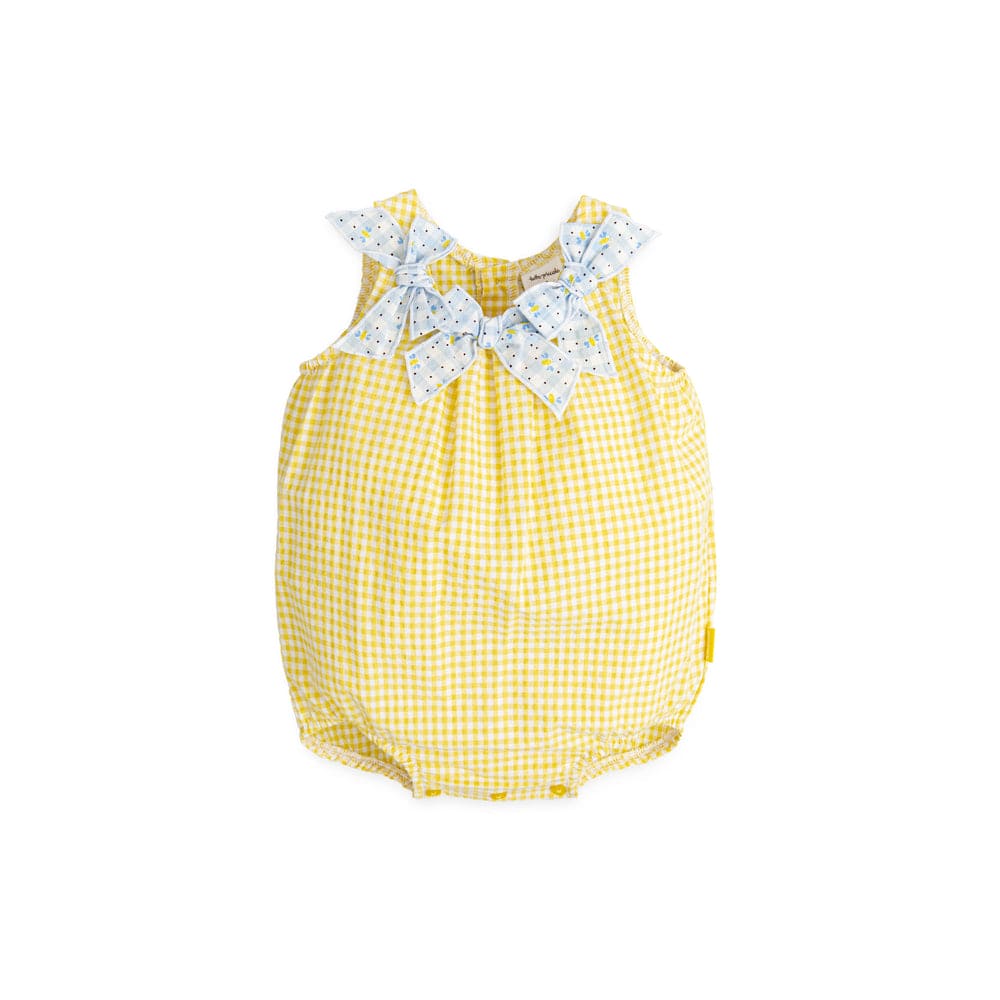 Tutto Piccolo Lemon check seersucker Romper Shortie