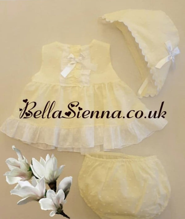 Eva Class Spanish Lemon & White Baby Dress Set With Ruffles And Bow 1018